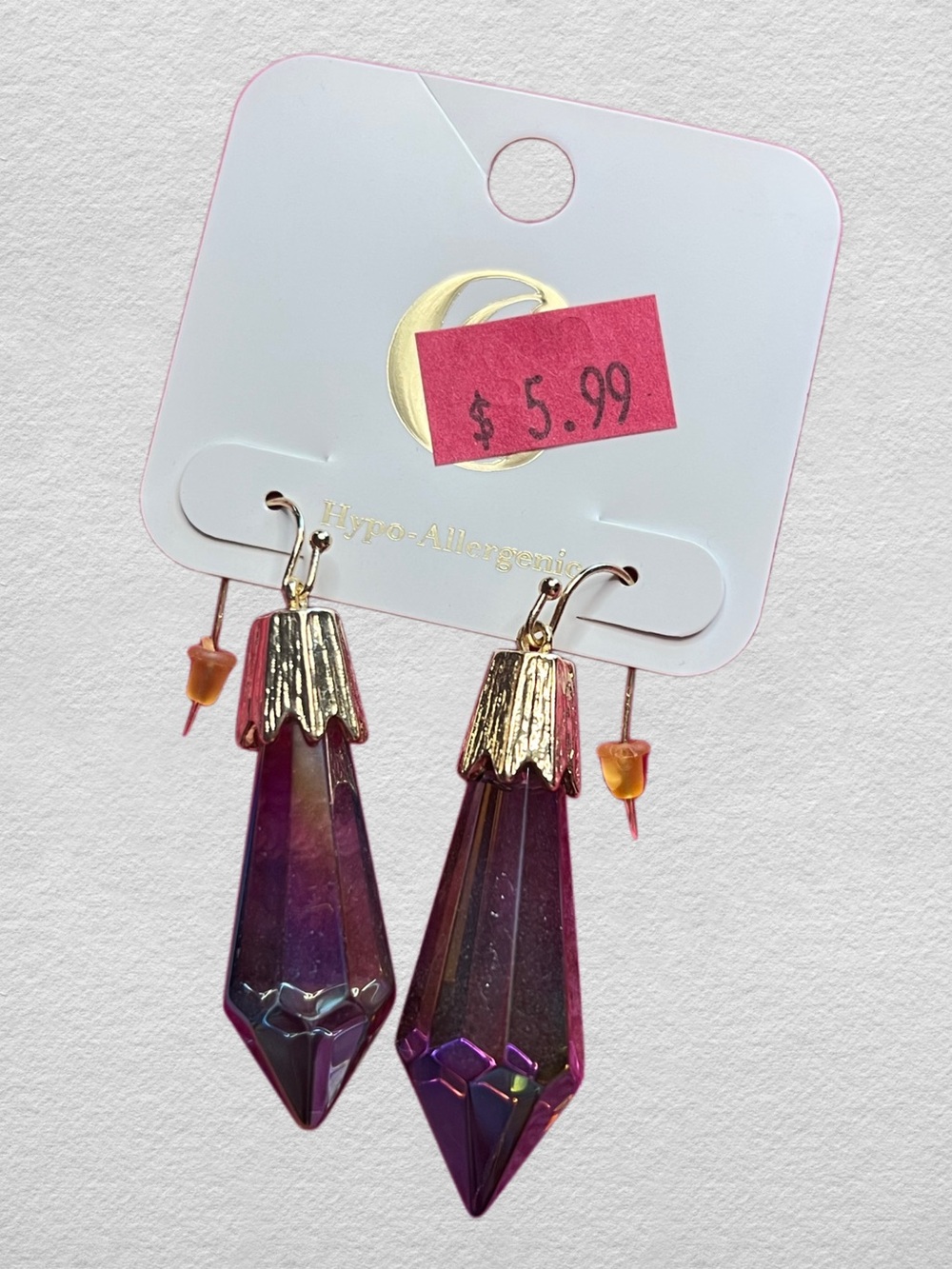 Gold-Tone Purple Iridescent Crystal Drop Earrings
